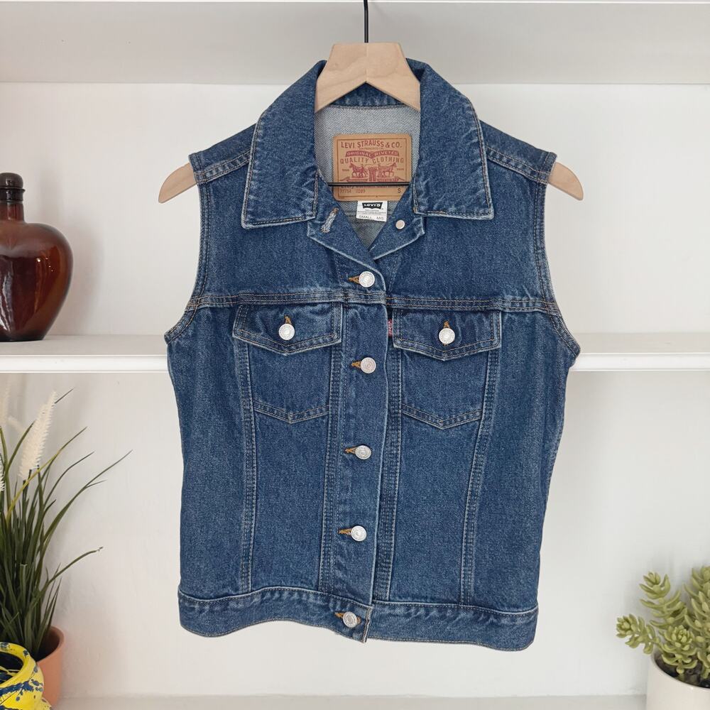 Vintage 90s Y2K Levi's Sleeveless 100% Cotton Denim Trucker Vest Size S